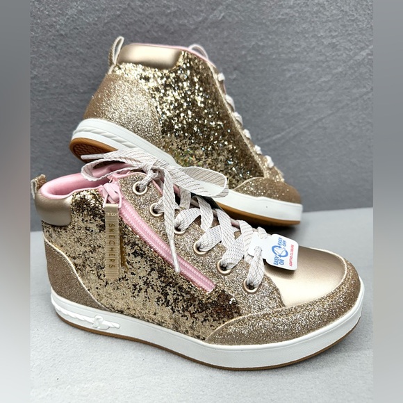 NIB Skechers Luxe shimmer girls Size 2 easy on & off adaptive closure gold shoes - Picture 5 of 8